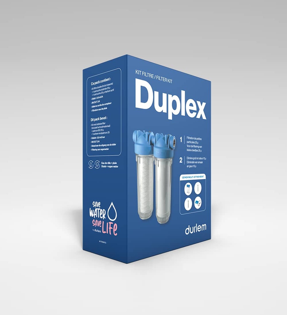 [7300KITD] DUPLEX FIJN + KOOLSTOFFILTER VOOR REGENWATER + PUTWATER DURLEM KIT