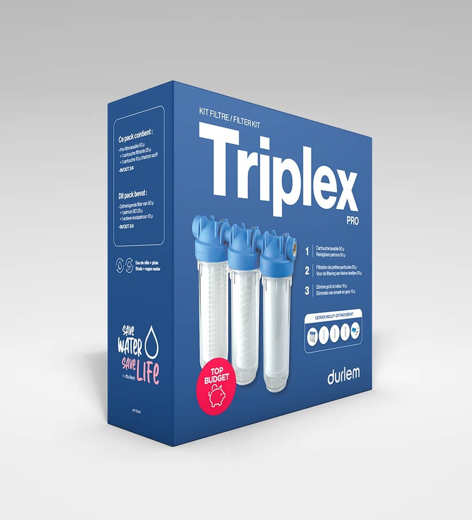 [73042] TRIPLEX PRO ZEEF +FIJN +KOOLSTOF FILTER VOOR REGEN- EN PUTWATER DURLEM KIT